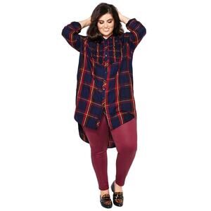 Melissa McCarthy- Plaid Tunic Dress Ruffle Flannel - 1X